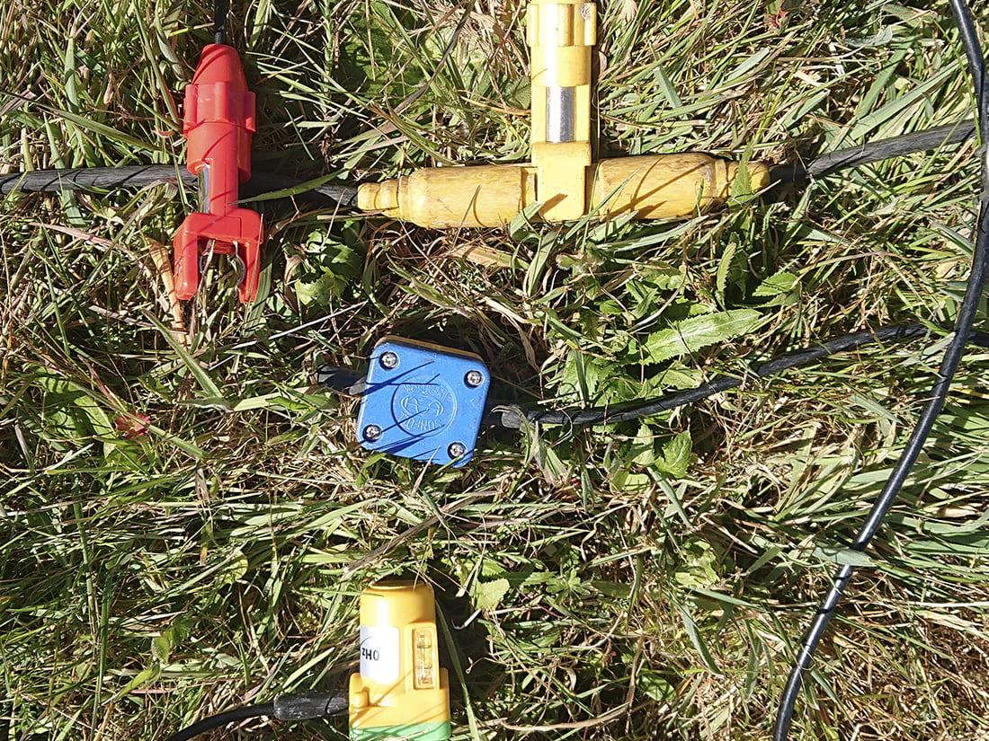 View of geophysical instruments arranged for field survey