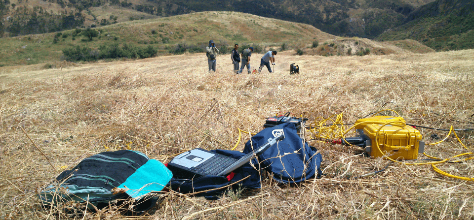 Survey equipment installed for seismic measurements